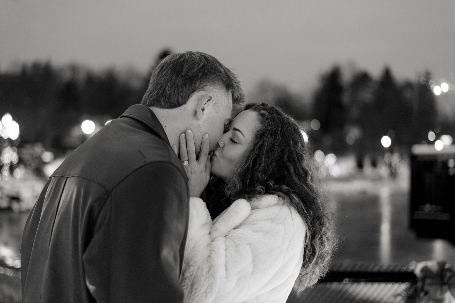 A romantic black and white photo montage showing intimate moments between a couple on their wedding day.