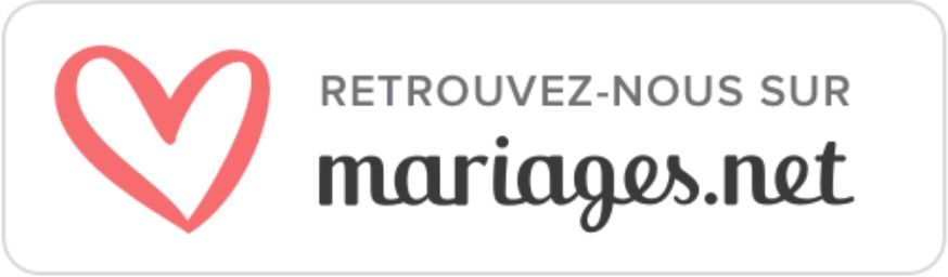 Retrouvez-nous sur mariages.net promotional badge featuring a pink heart icon.