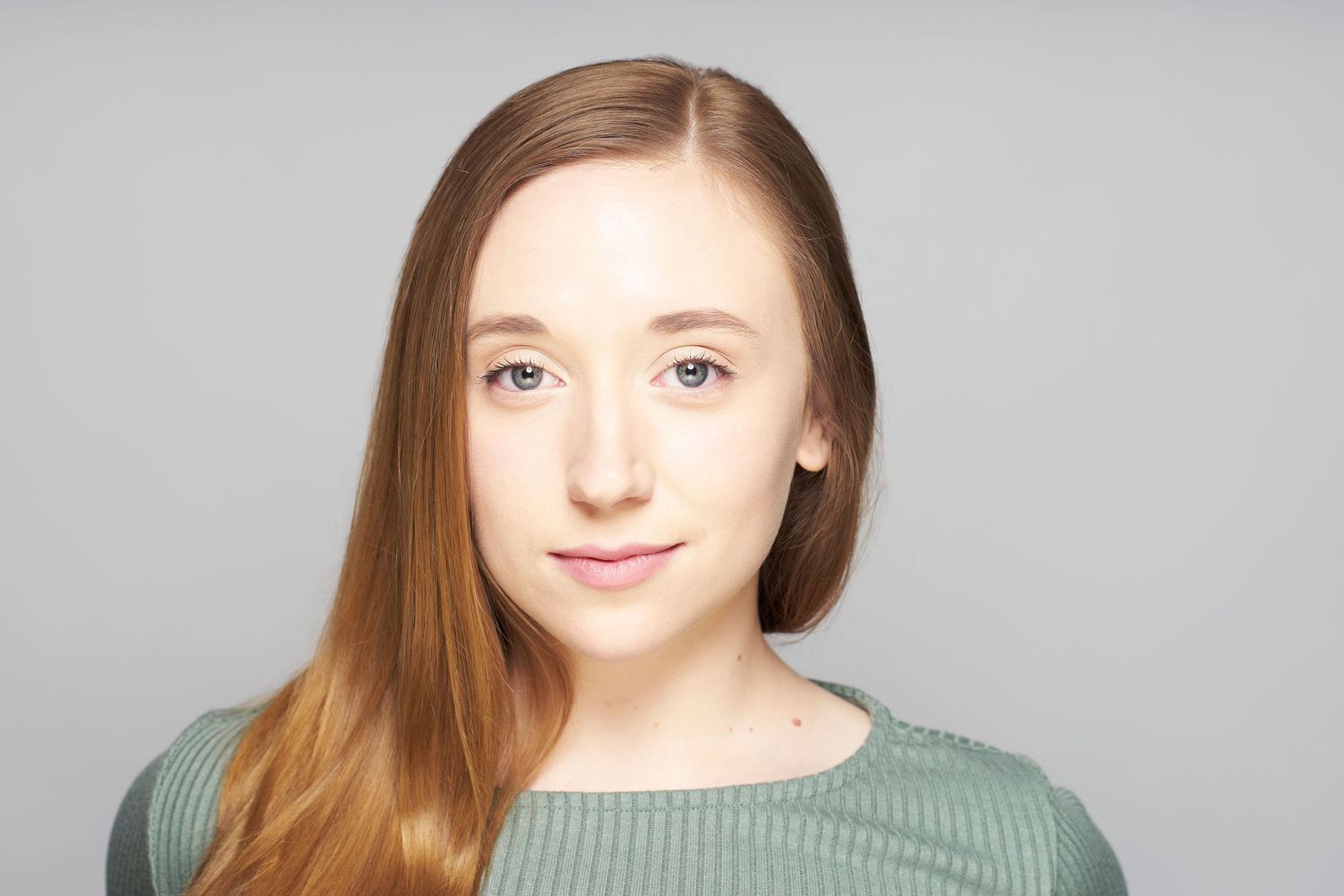 Studio portrait series of person in casual clothing showing different expressions and poses in gray background setting.