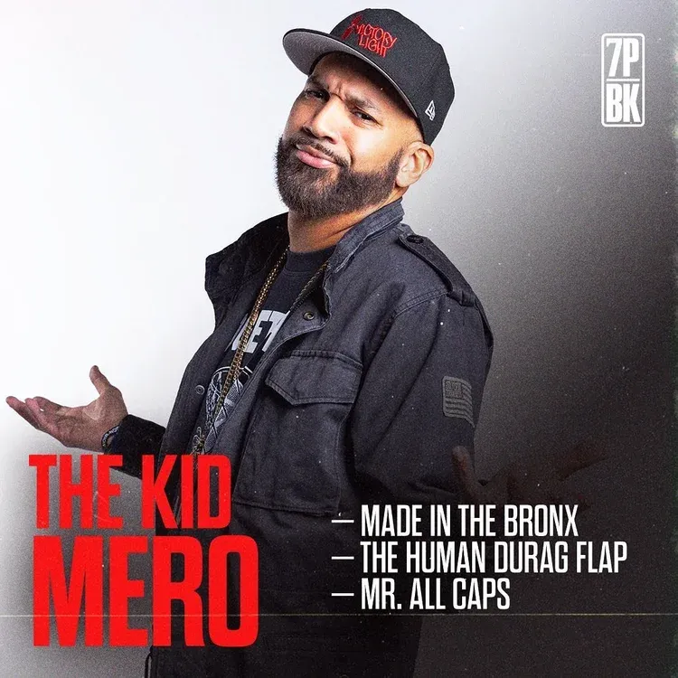 A series of hip hop artist profile images against a gray background wearing baseball caps.