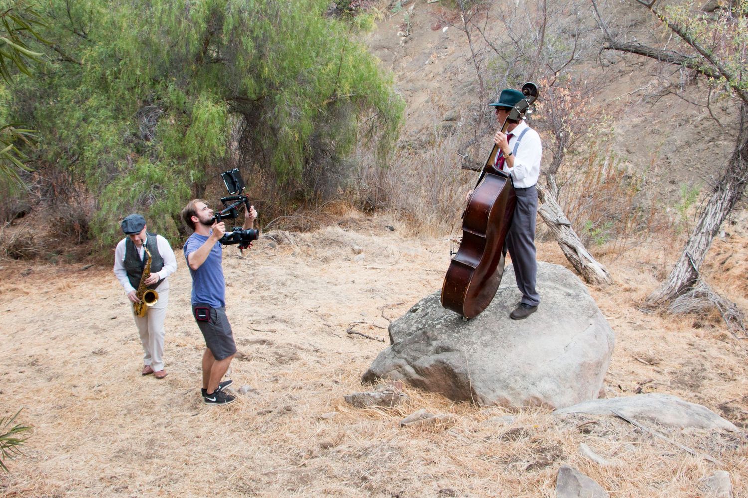 Behind the scenes at a music video shoot in the wilderness