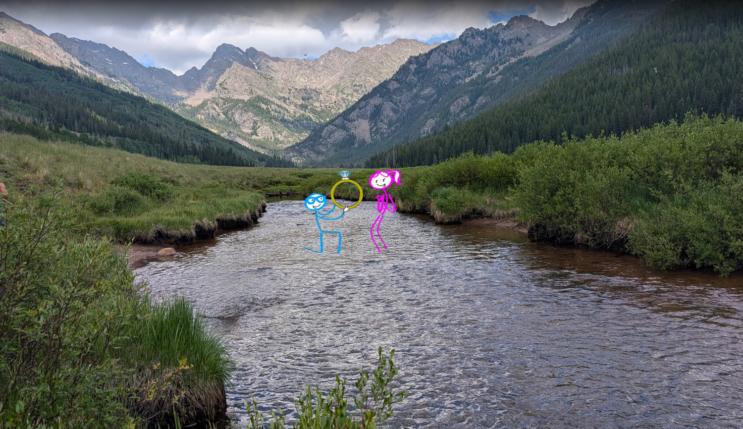 Scout image for a marriage proposal client near Vail, CO. These stick figures illustrate how I want the subjects to appear.