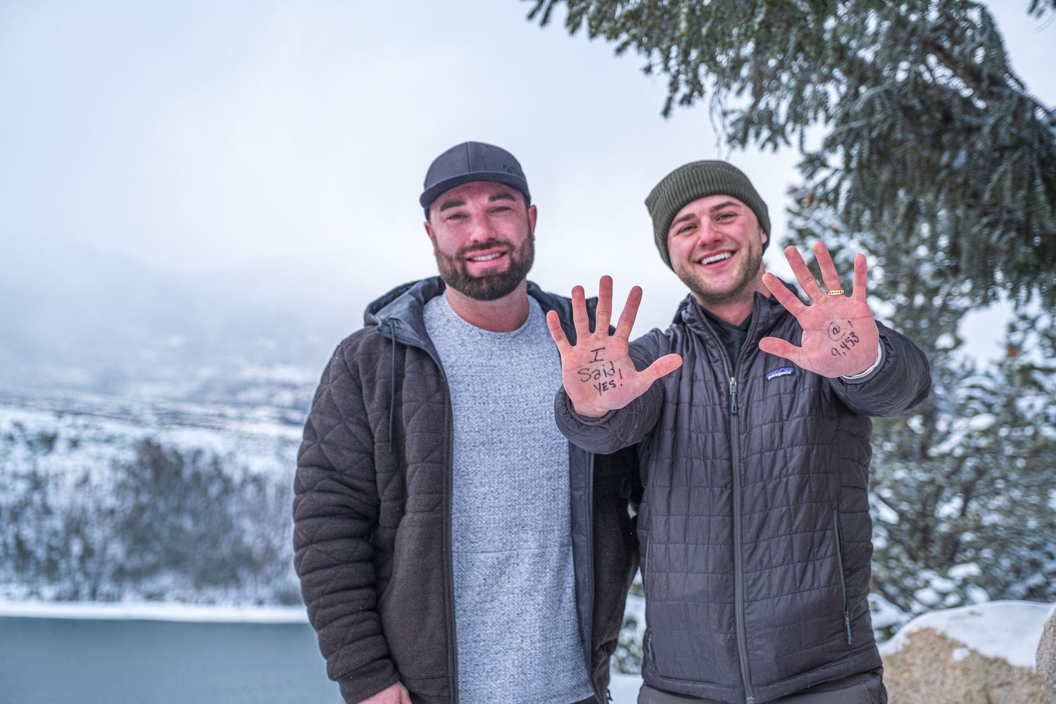 All smiles after he said yes to this same sex marriage proposal photographed in Colorado near Breckenridge.
