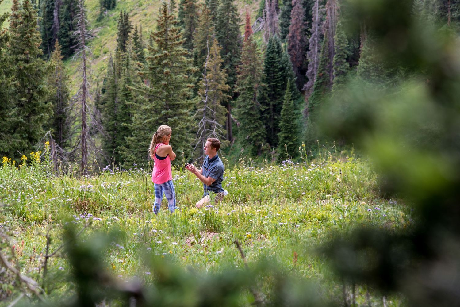 Down on one knee - marriage proposal photograph near Vail, CO (summer)