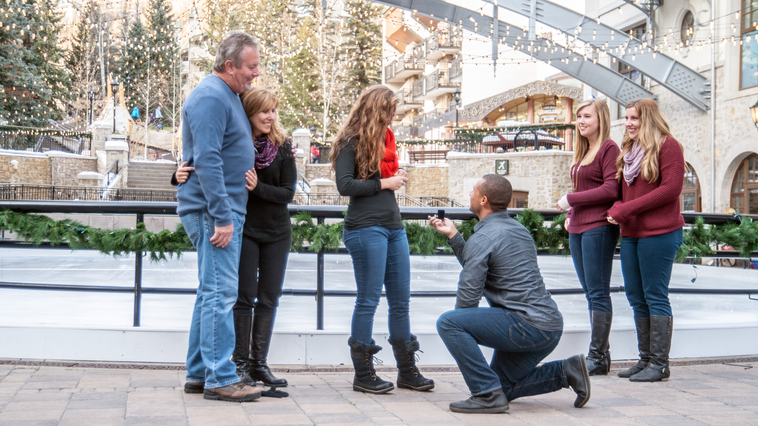 He dropped to one knee during this marriage proposal in front of her family in Vail, CO