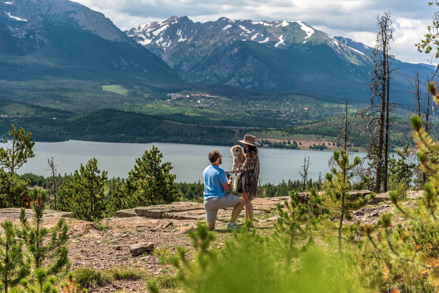 Summer time marriage proposal photographed at Prospector Point near Breckenridge, CO