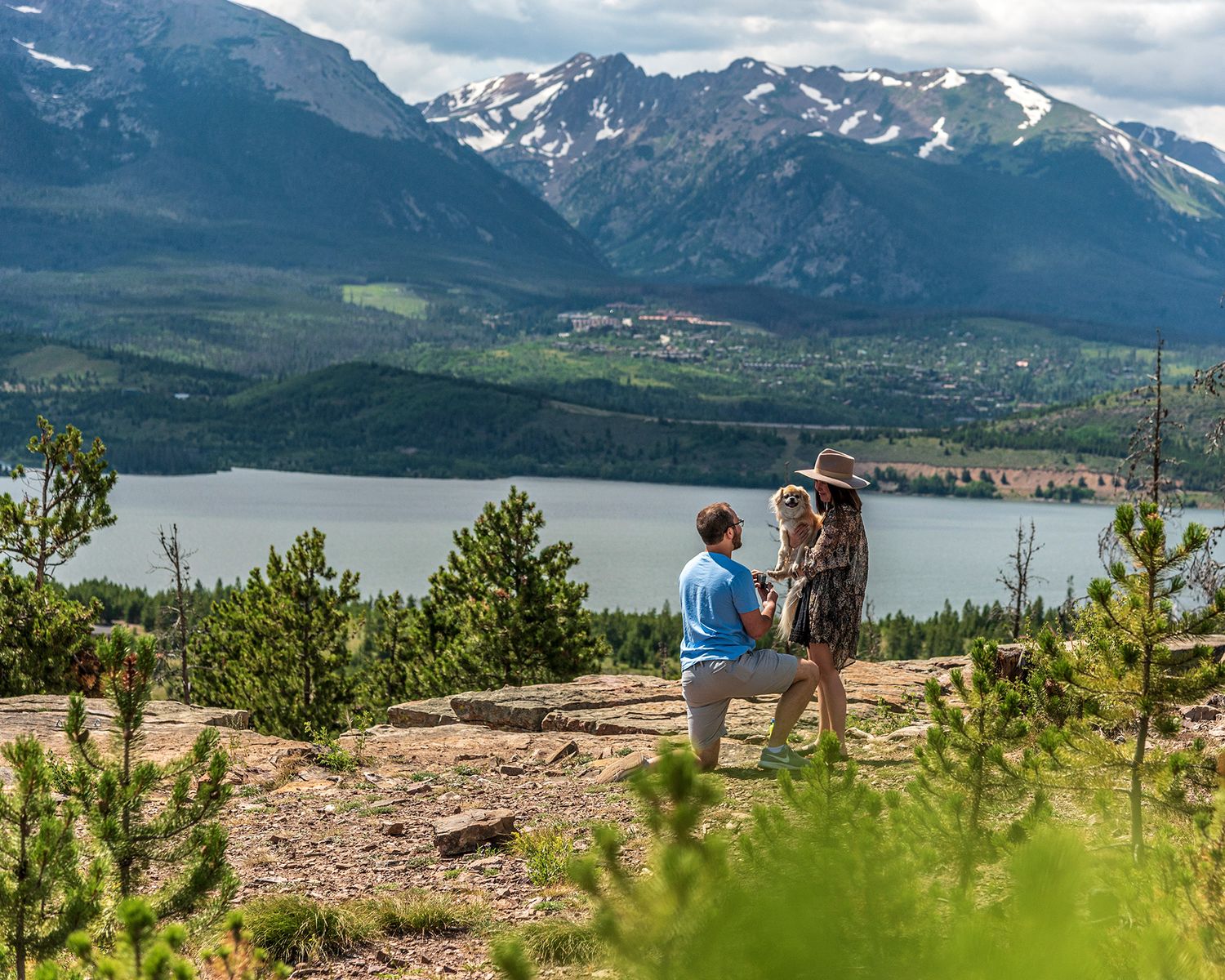 Surprise marriage proposal captured by a hidden photographer near Breckenridge, CO in the summer.