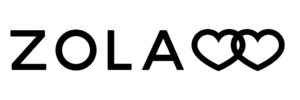 Stylized text reading ZOLA with decorative heart designs.