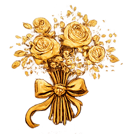 Gold floral bouquet illustration used for wedding branding