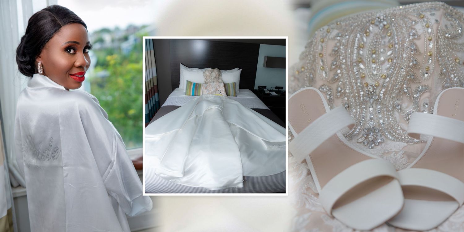 Bride getting ready with makeup and details during wedding morning preparation