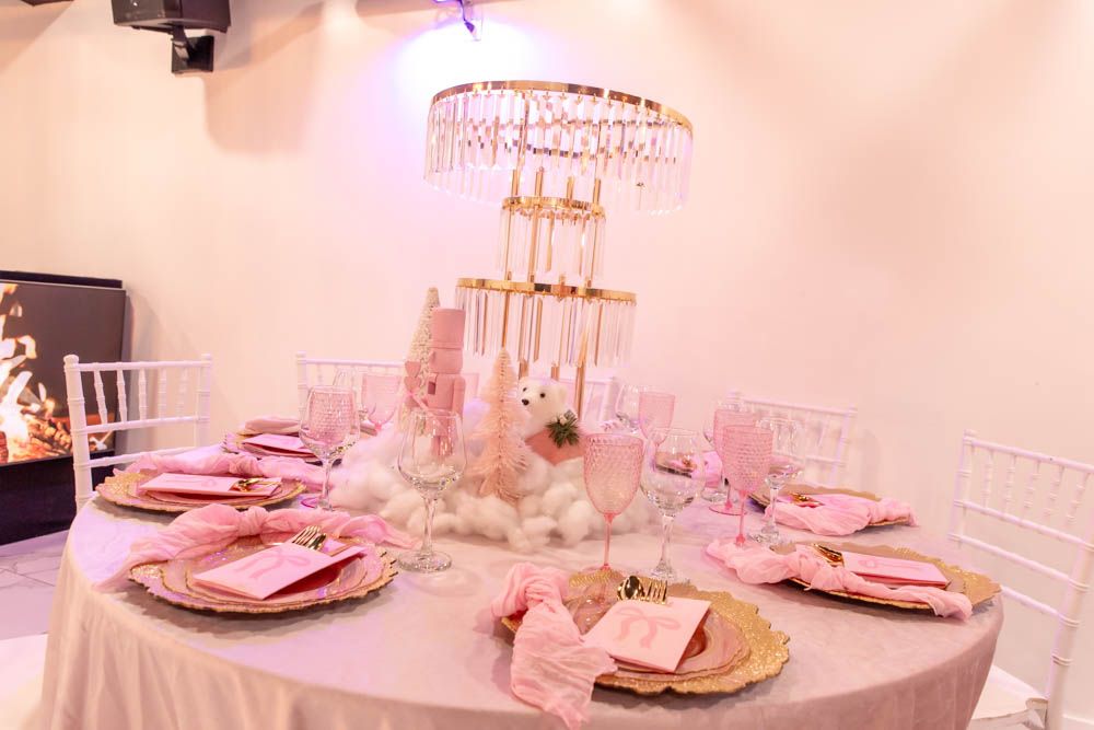 Reception table setup with elegant wedding decor and details