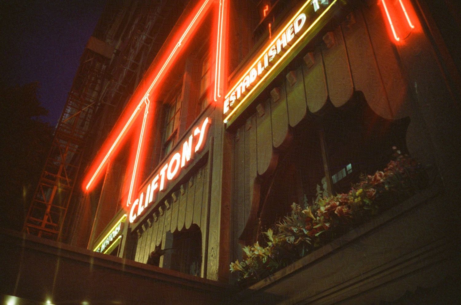 A picture of the Clifton's sign shot on Cinestill 800T film. (DTLA)

35mm film photo
© snapnon 2026