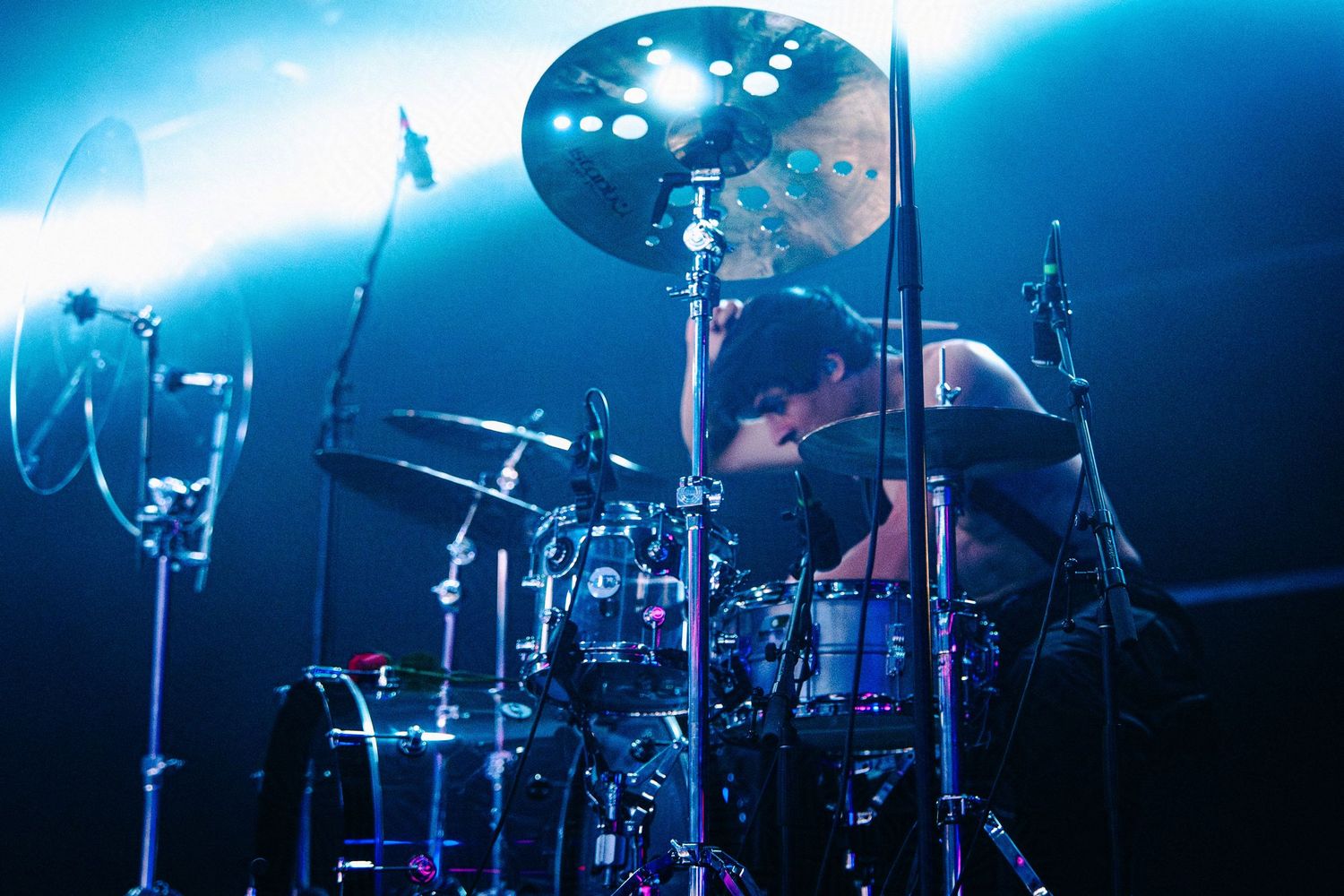 Drummer Tyler from the band Pixel Grip in a dramatic mid-performance pose. (Peaches Tour at The Bellwether)

© snapnon 2026