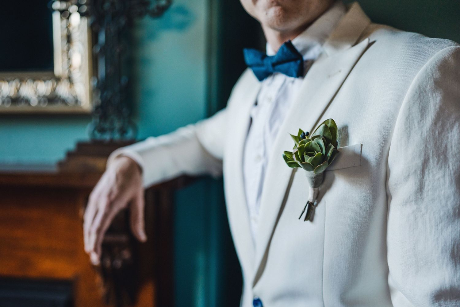 A Groom in his wedding attire photographed at The Old Convent, Largs Air BNB accomodation.