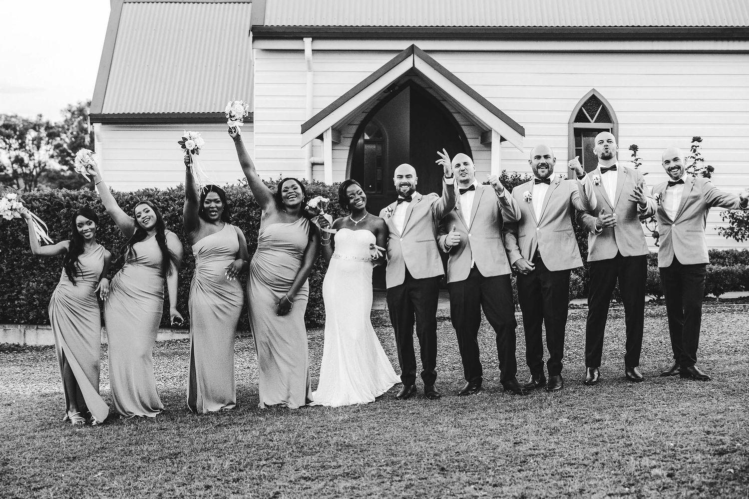 The full wedding party at Lovedale Chapel and Reception by Adam West Photography.