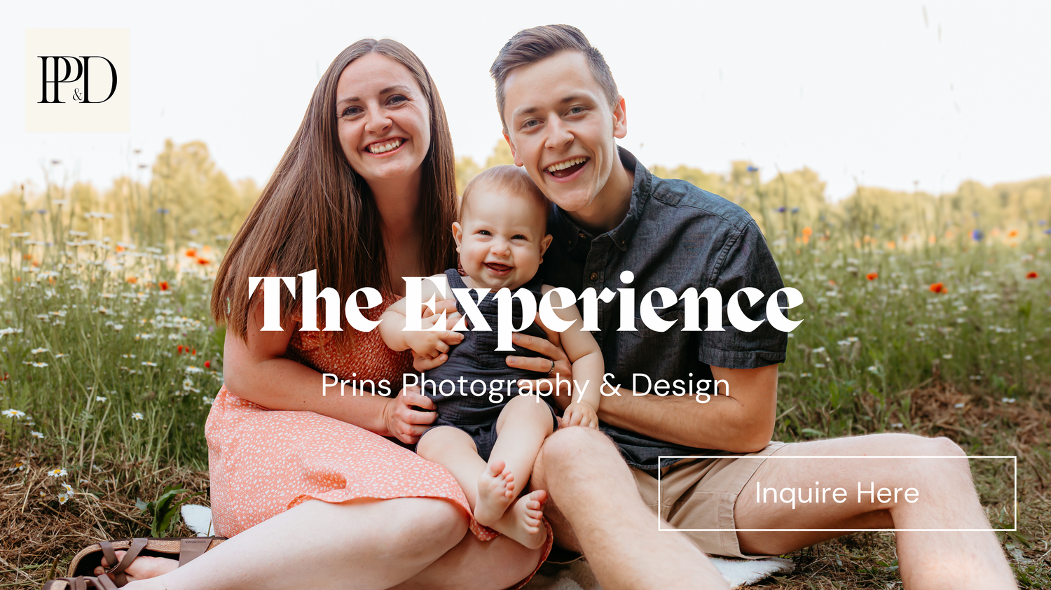 Happy family with baby son in gorgeous wildflower field.