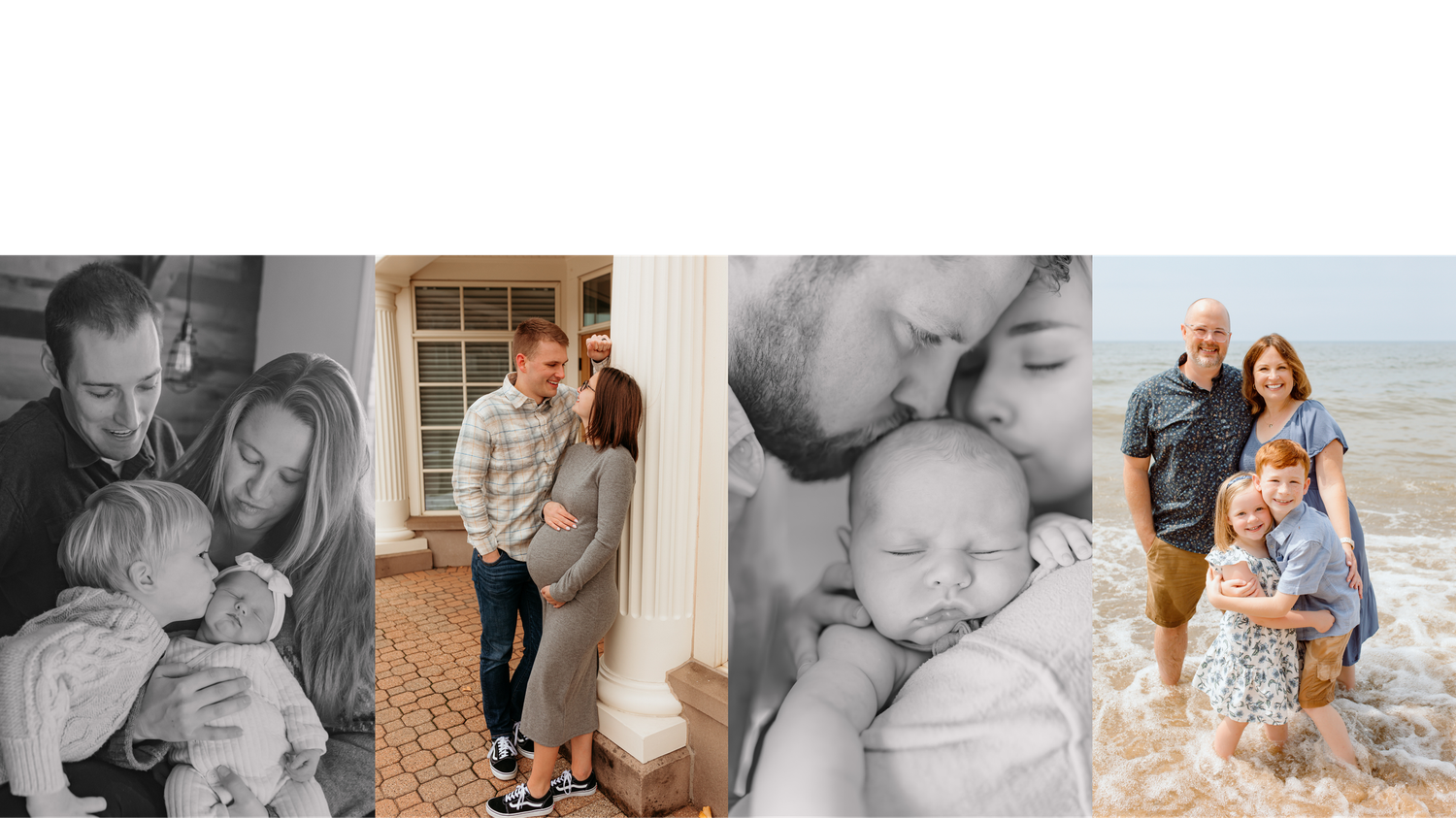 Four photos of families showing affection.