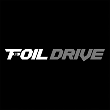 Black and white Foil Drive logo design shown in a horizontal format against a dark background.