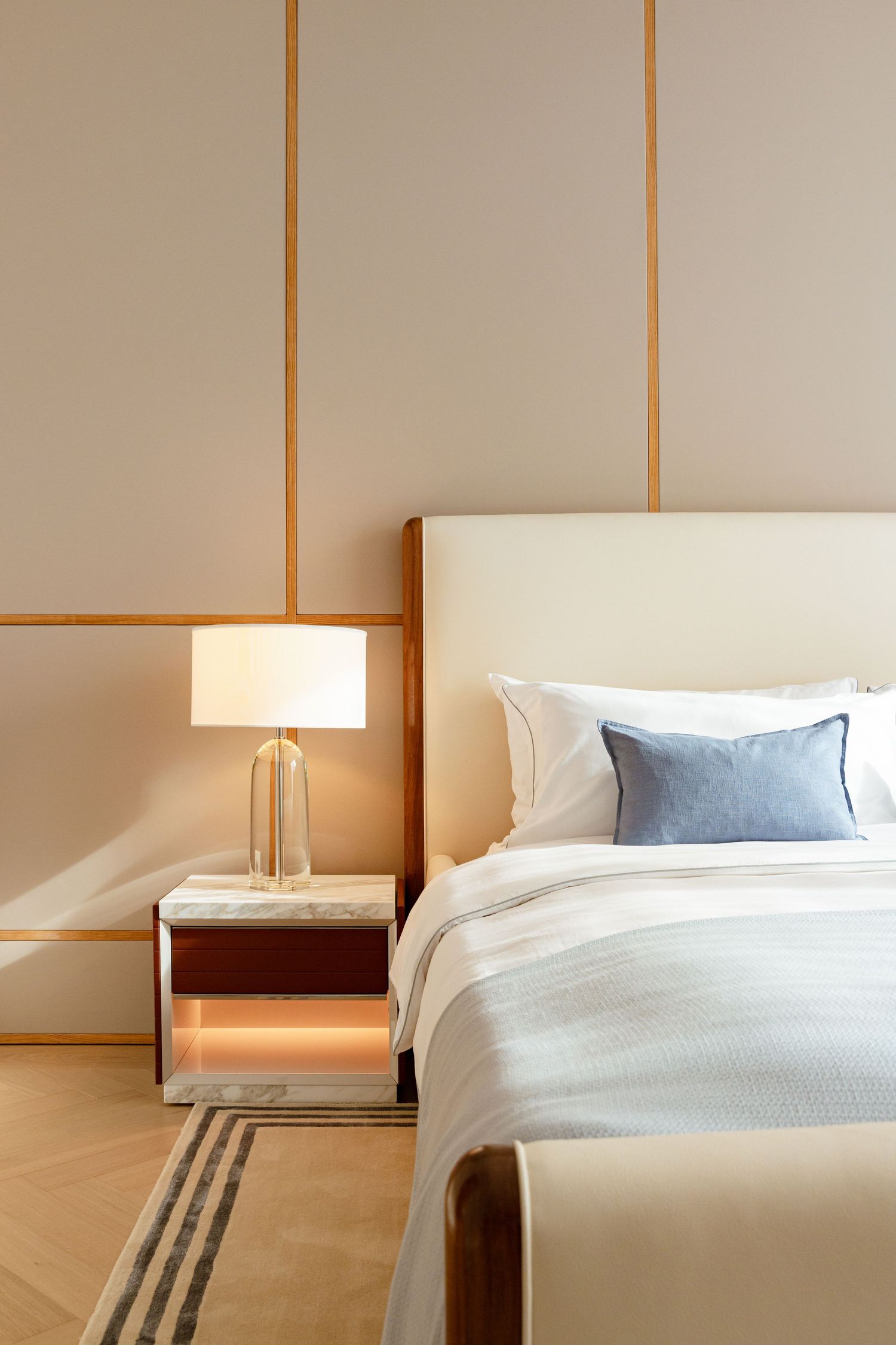 Photography of a luxury bedroom at Mr. C Residences, showcasing premium interiors for builders and developers.