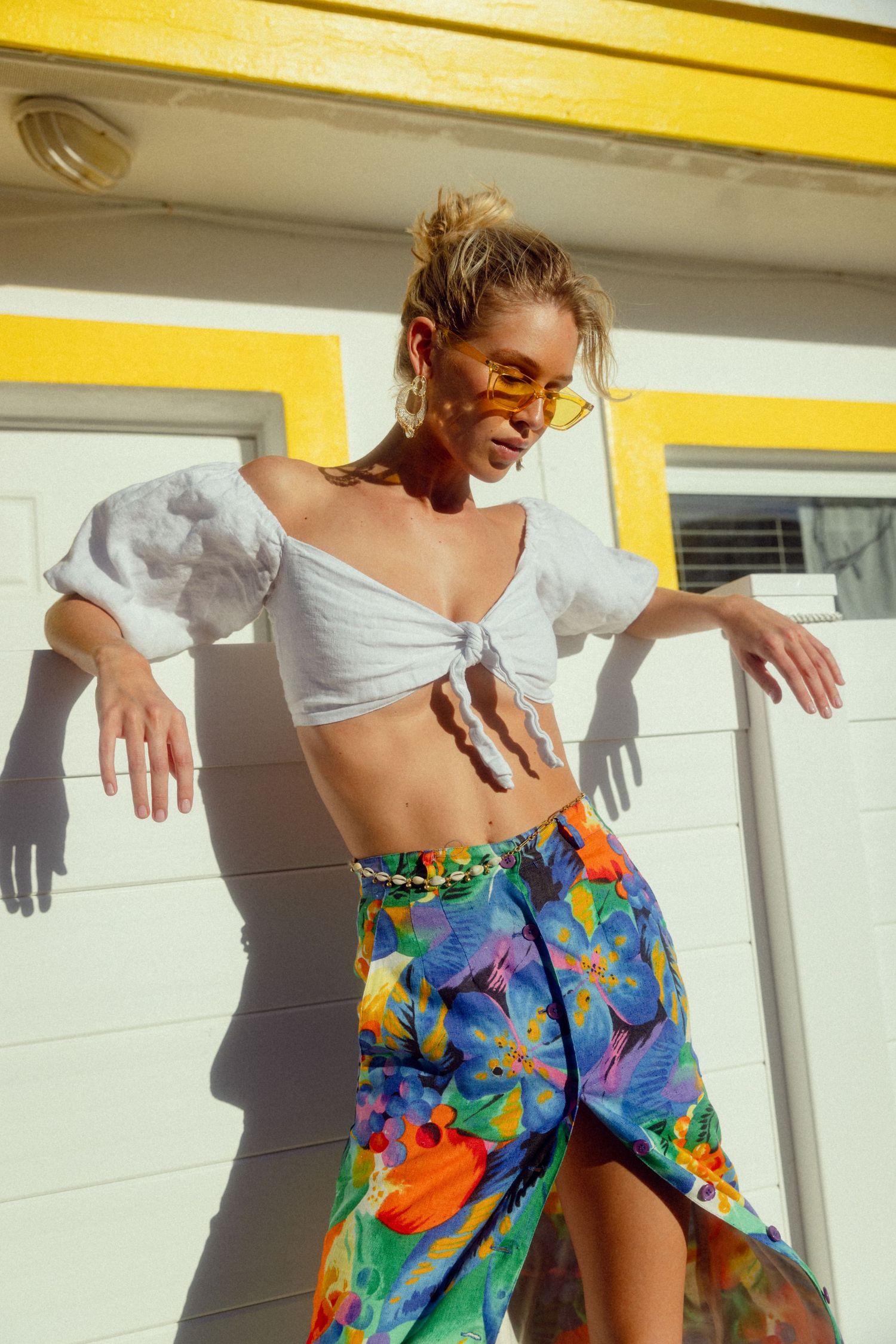 womens fashion photography wearing a vintage skirt and posing