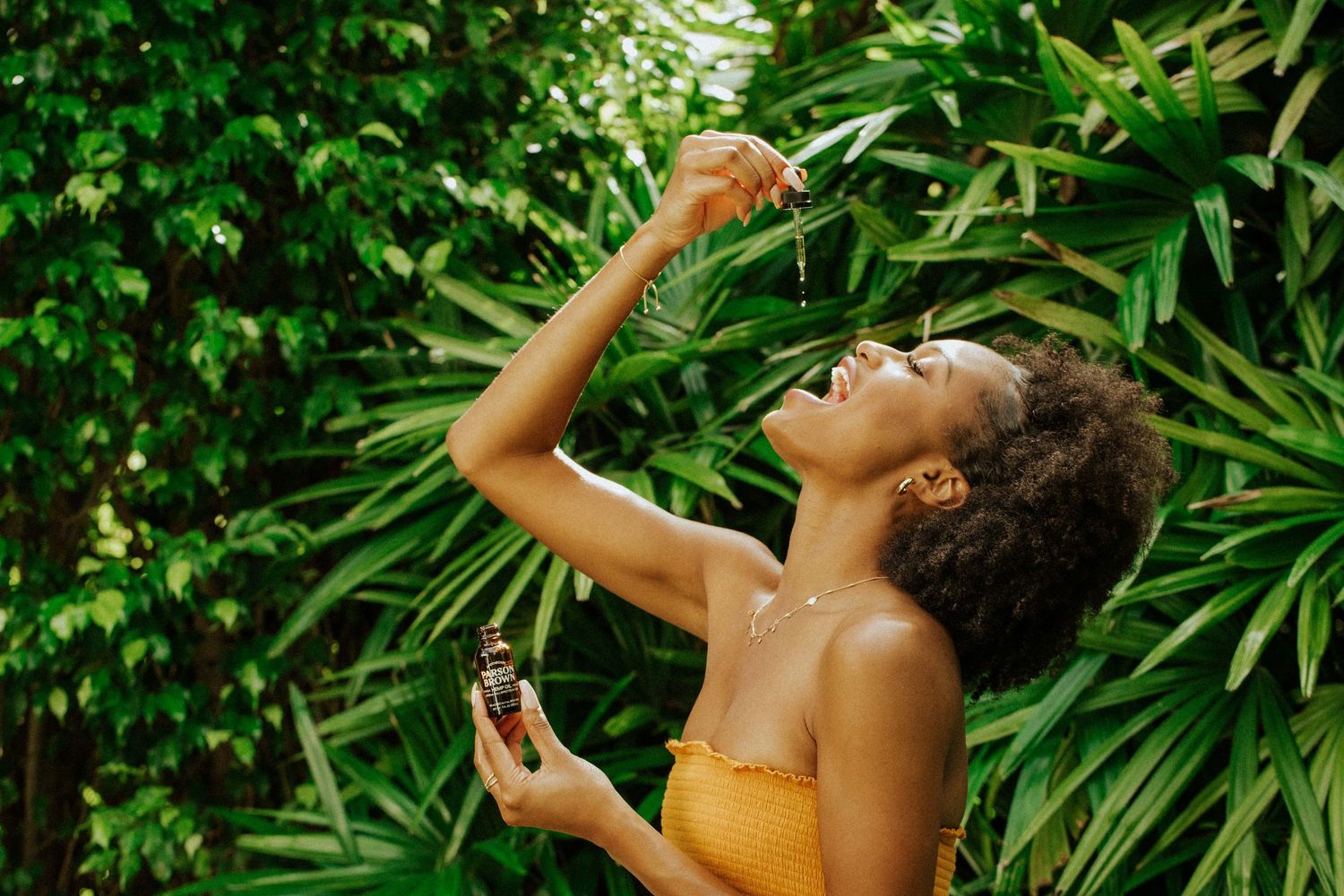 brand campaign imagery of girl taking CBD