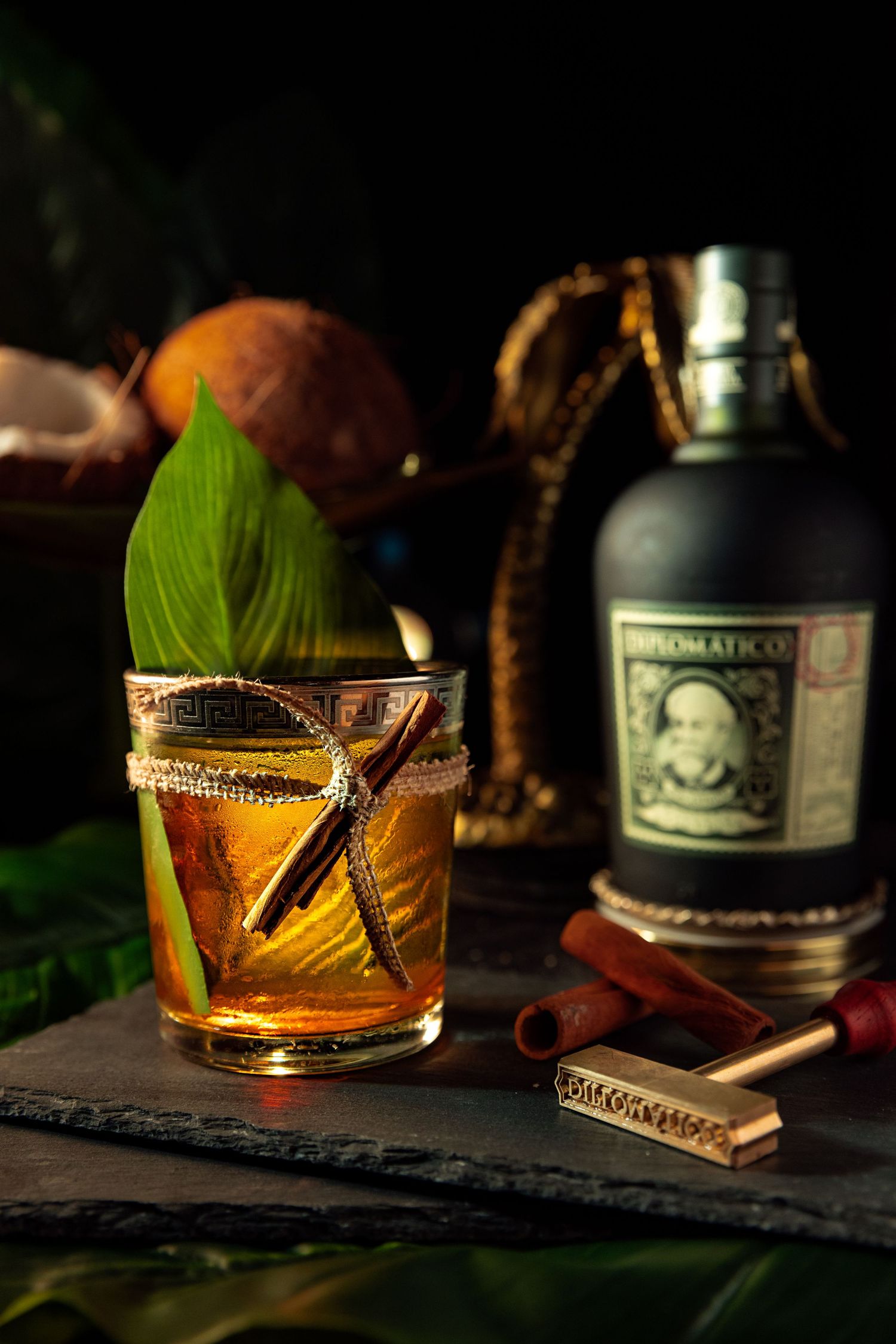 Styled cocktail photography for a brand campaign for Diplomatico shot in a photography studio