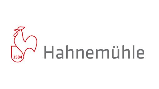 Red rooster logo of Hahnemuhle fine art paper manufacturer with grey text wordmark.