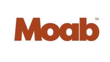Moab Logo, Red letters with white background.