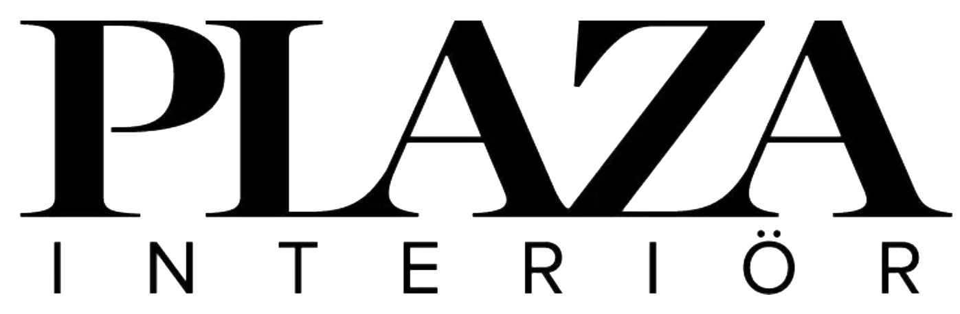 Black and white Plaza Interiör magazine logo with bold serif typography on white background.