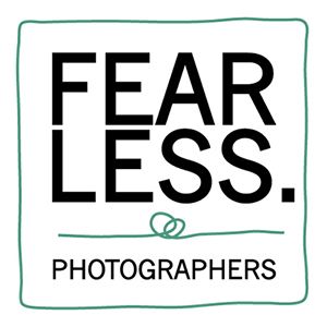 A row of minimalist black and white logos for photographers and photography businesses on a white background.