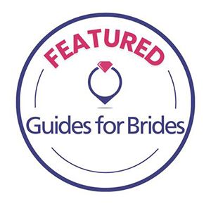 Circular blue and pink logo for Guides for Brides featuring a diamond ring icon.