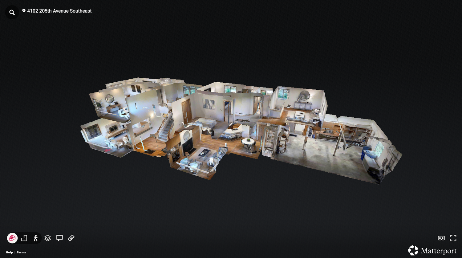 3D Matterport virtual tour floor plan of a multi-room home layout showing rooms, furniture, and interior details.