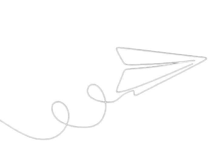Faint minimalist single continuous line drawing of a paper airplane on white background.