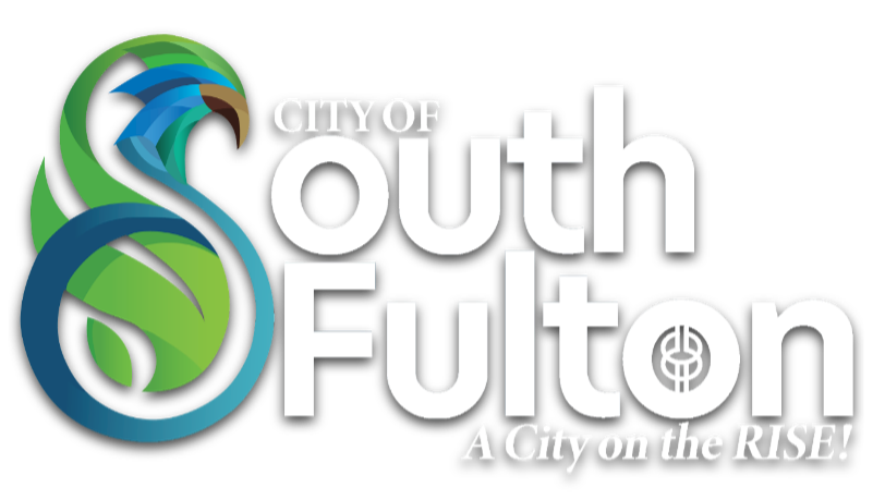 City of South Fulton official logo featuring a stylized peacock and the tagline A City on the RISE.