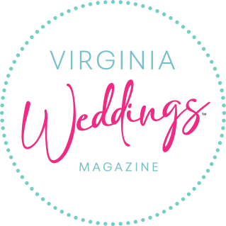 Virginia Weddings Magazine logo with pink cursive script and teal dotted circular border.