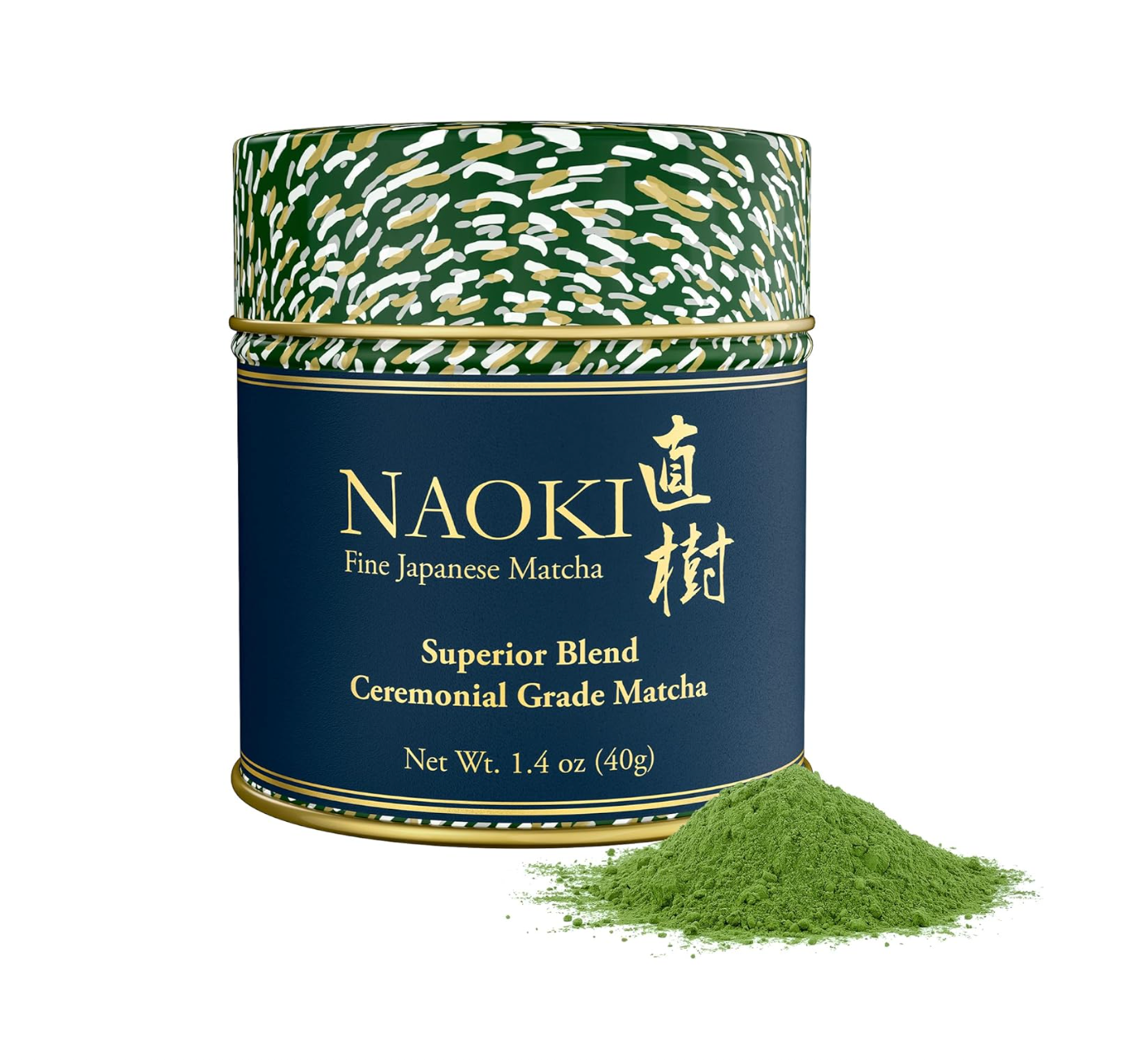 Naoki ceremonial grade matcha green tea powder with traditional Japanese packaging.