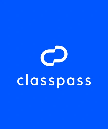 ClassPass logo in white text on bright blue background.