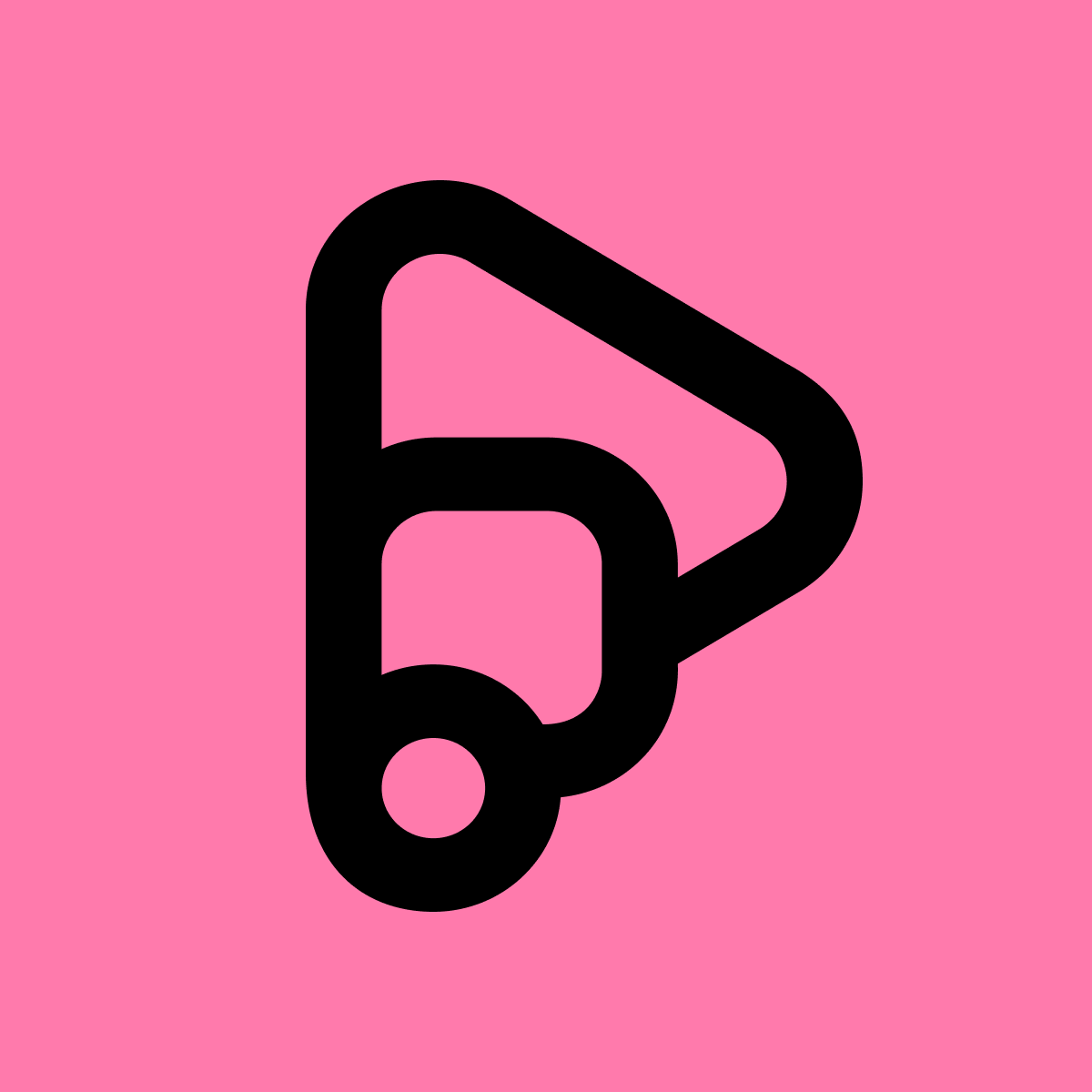 Minimalist Preply brand logo icon in black on pink background.
