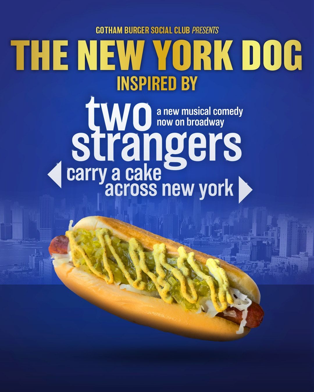 Social media post for the Two Strangers (Carry a Cake Across New York) partnership with Gotham Burger