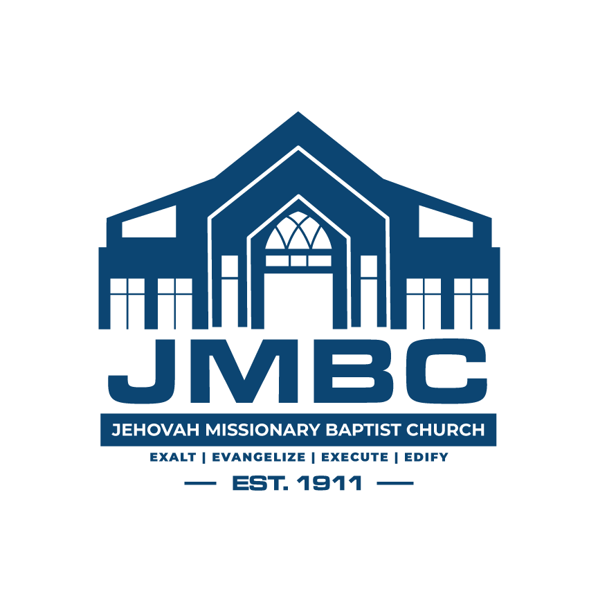 A series of blue church logos featuring architectural elements and variations of text for Jehovah Missionary Baptist Church.