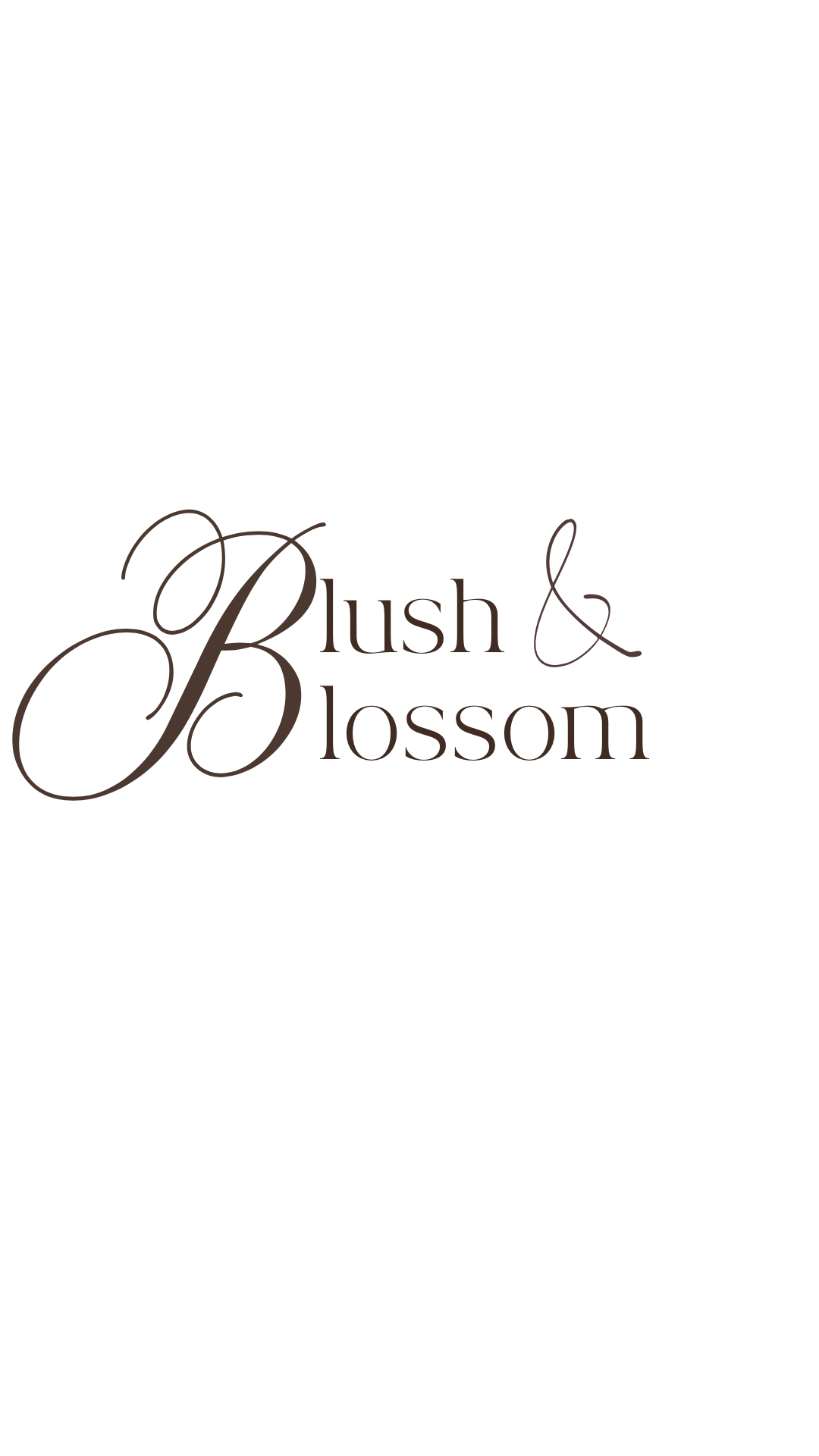 The words 'Blush & Blossom' written in elegant brown calligraphic script against a white background.