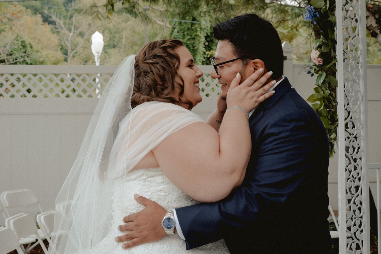 The bride and groom embrace with joy after their special 
