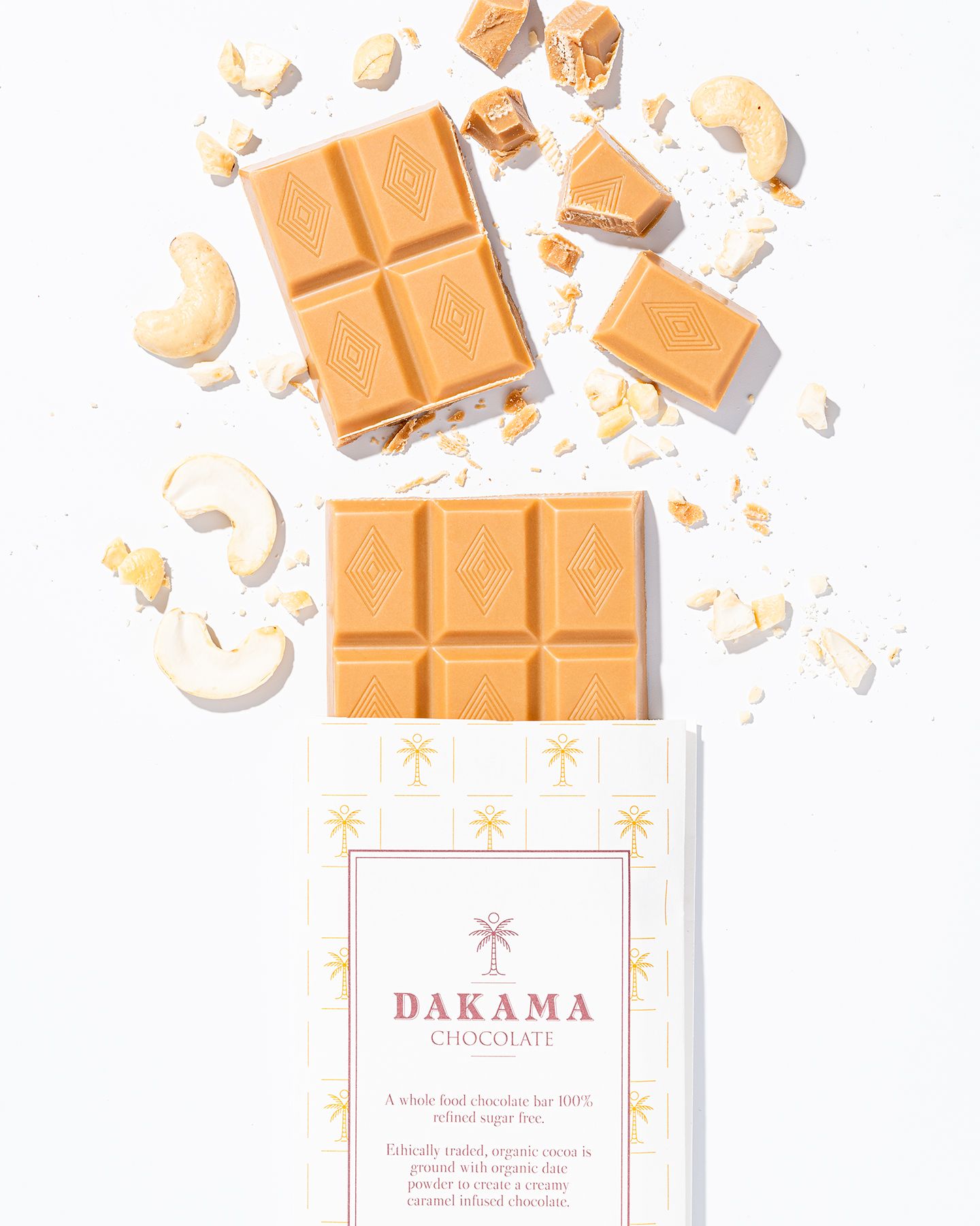 Golden chocolate made with cashews and dates