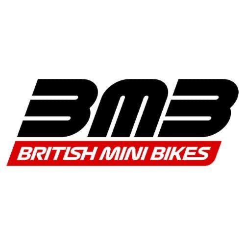 BMB British Mini Bikes logo featuring bold black and red lettering on a white background.