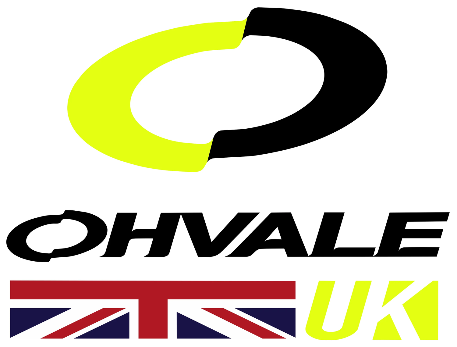 Racing team branding with neon yellow accents and UK flag.