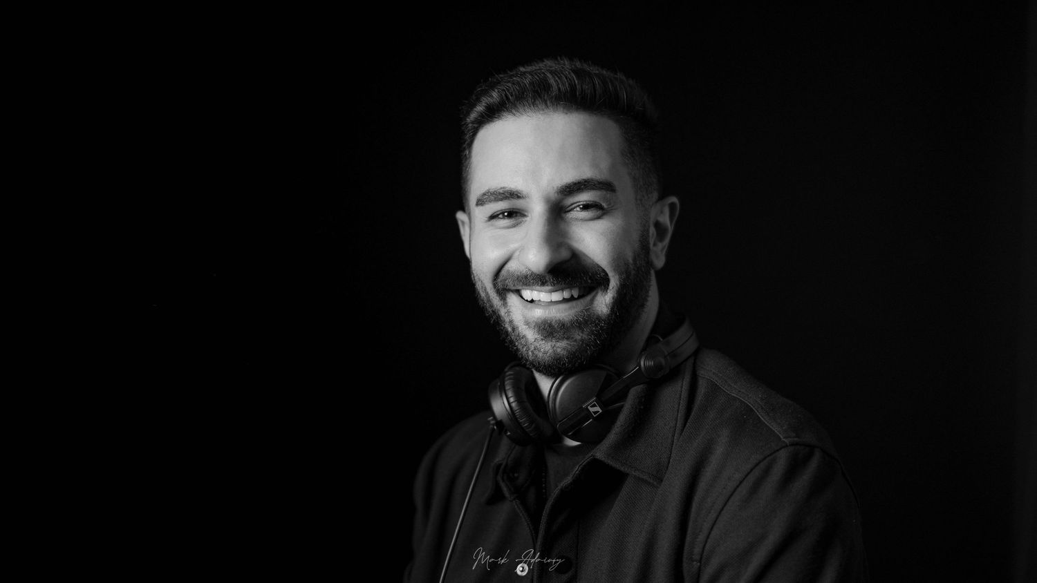 Lebanese young DJ photoshoot in black and white at CMA Productions Beirut