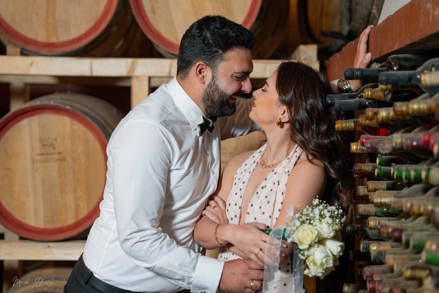 Romantic Lebanese couple pre‑wedding photoshoot in Riachi Winery and Distillery