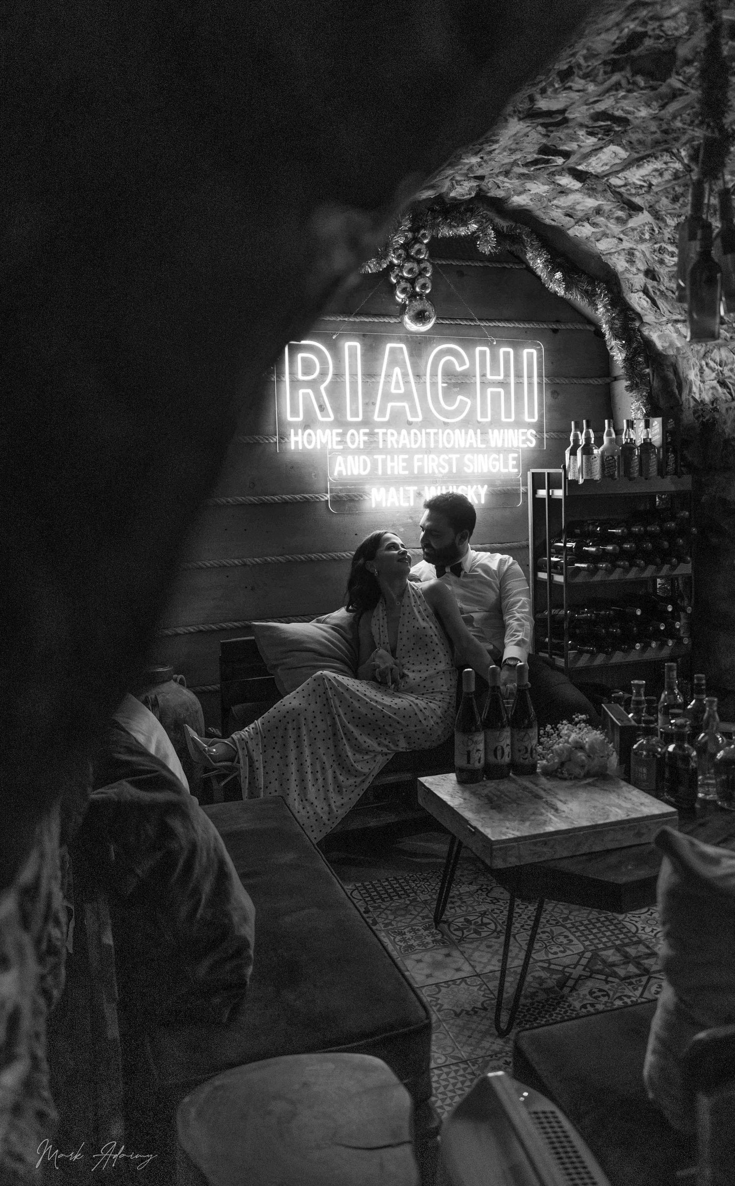 Luxury Lebanese couple pre‑wedding portrait with cinematic editorial style at Riachi Winery and Distillery