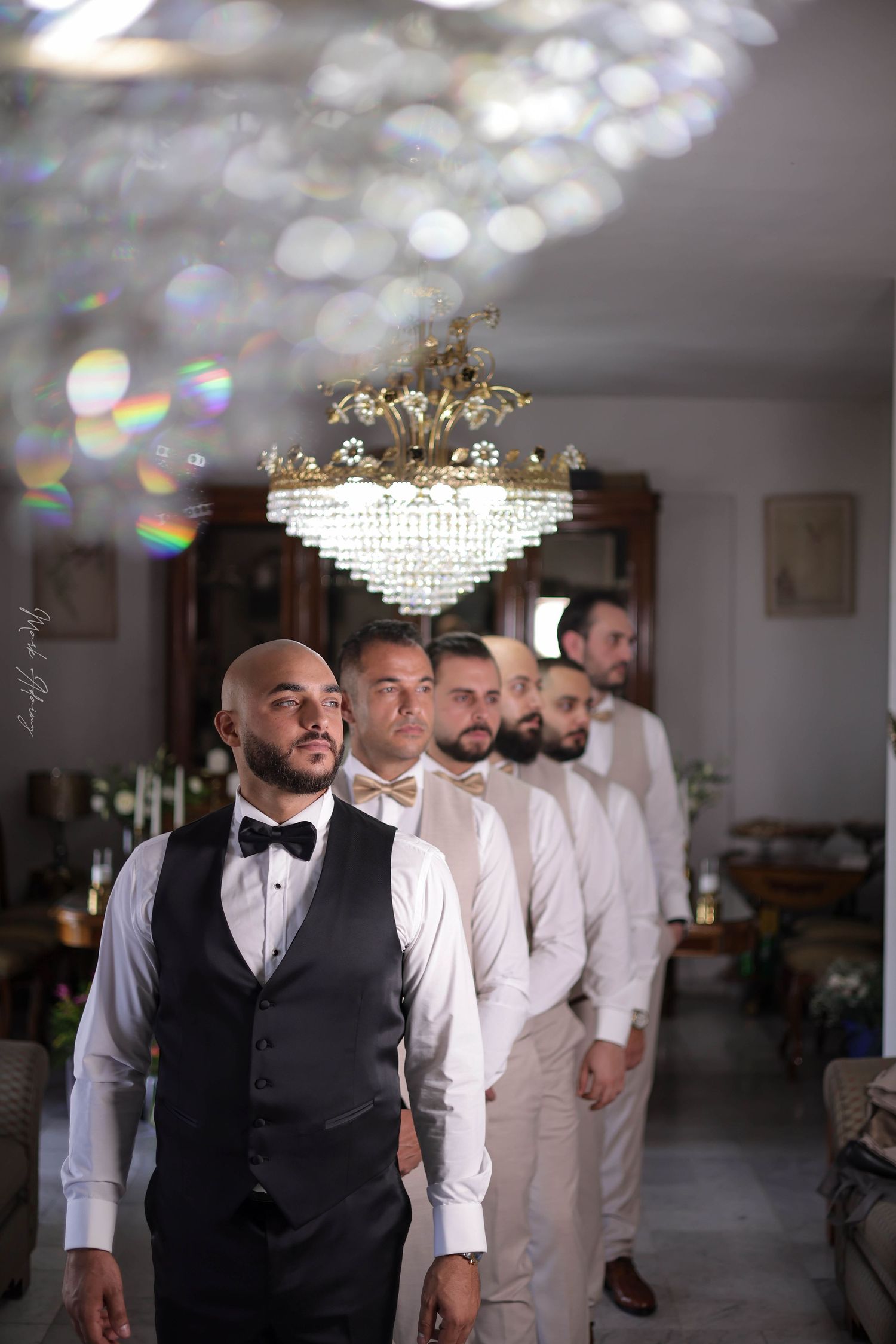 Attractive Lebanese groom and his friends lining up at his wedding photoshoot