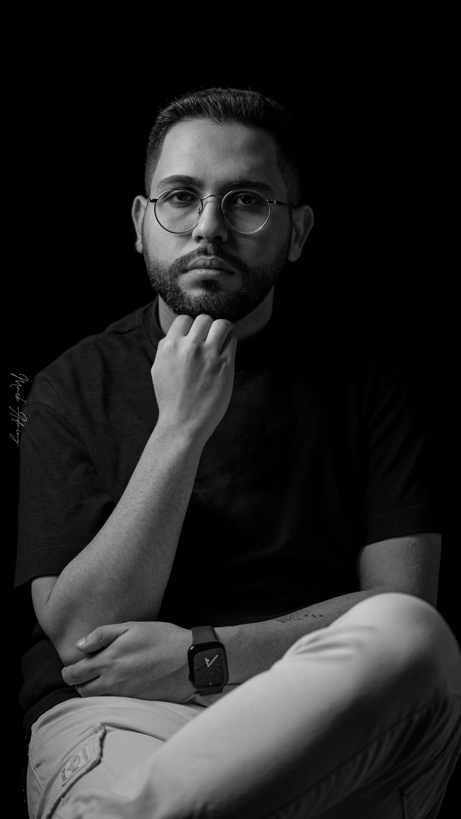 Lebanese young man black and white portrait at CMA Productions Beirut